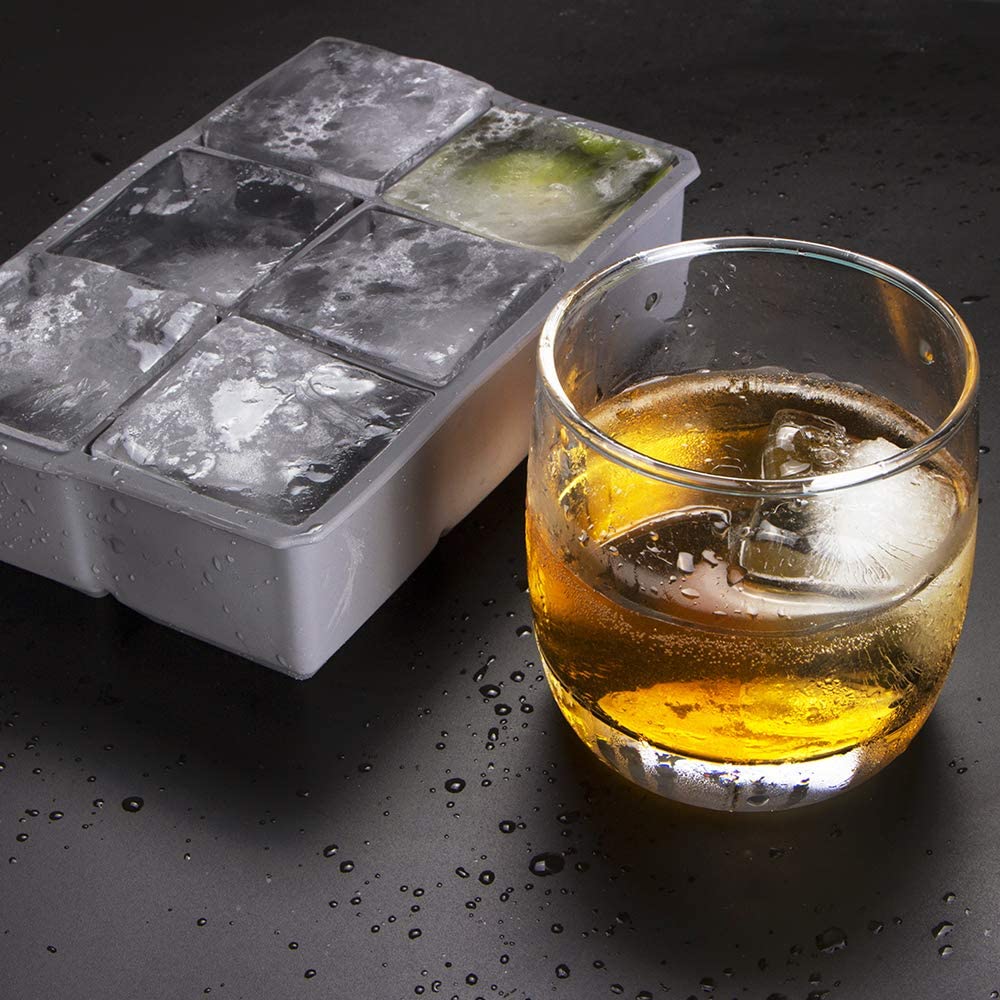 Webake 2 inch square silicone cocktails ice cube trays molds,2 pack (Grey)