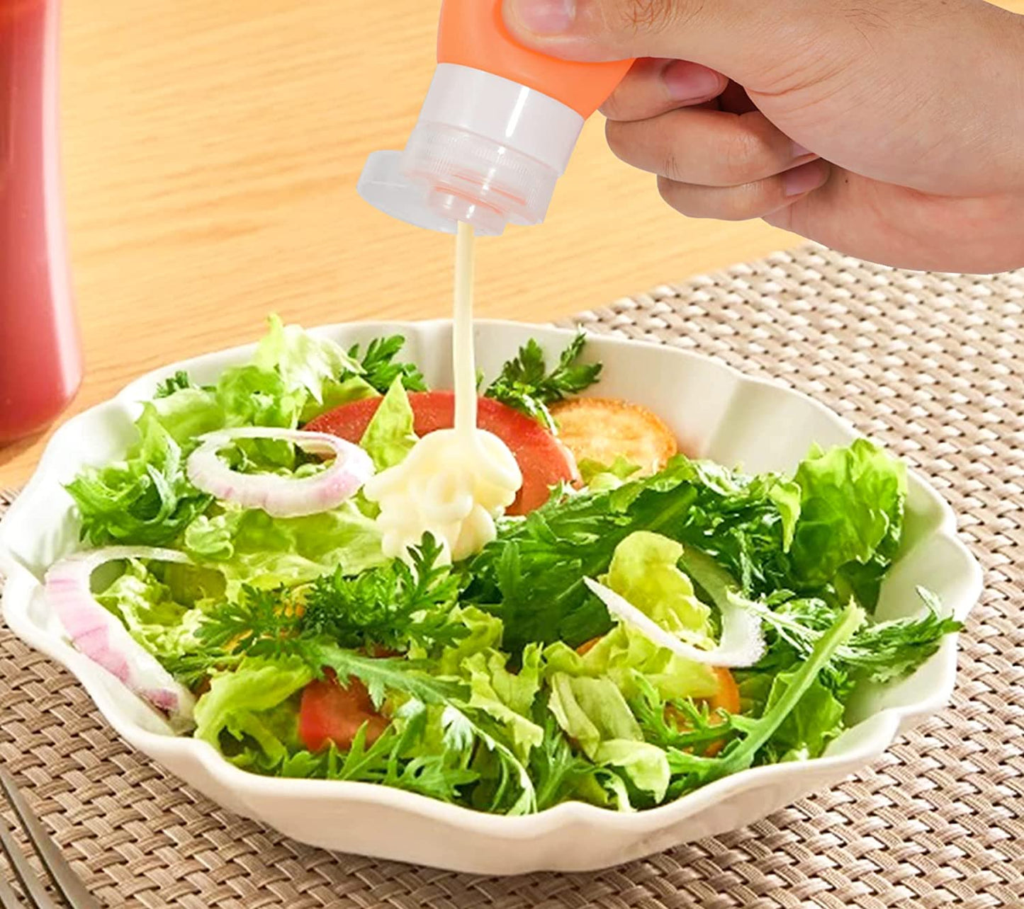 Webake 2oz silicone sauce salad dressing container condiment leak proof squeeze bottles with 2pcs cleaning brush (5 Pack)