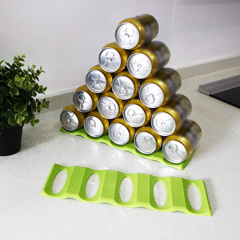 Webake 2 pack fordable silicone fridge pantry countertop can beer stacking holder organizer (Green)
