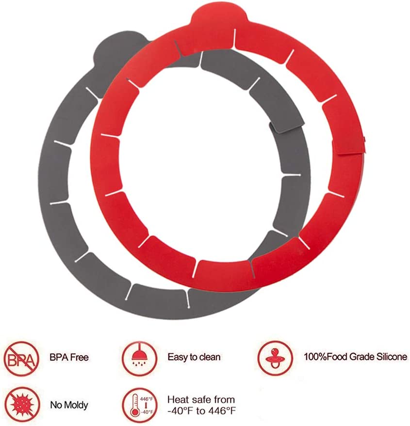 Webake 9 - 11.5 Inch 2 Pack Adjustable  Silicone Pie Crust Protector Shield (Red and Grey)