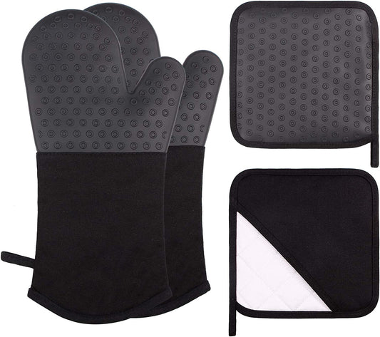 Webake 2 pcs silicone baking gloves and 2 pcs silicone hot pads oven mitts and pot holders