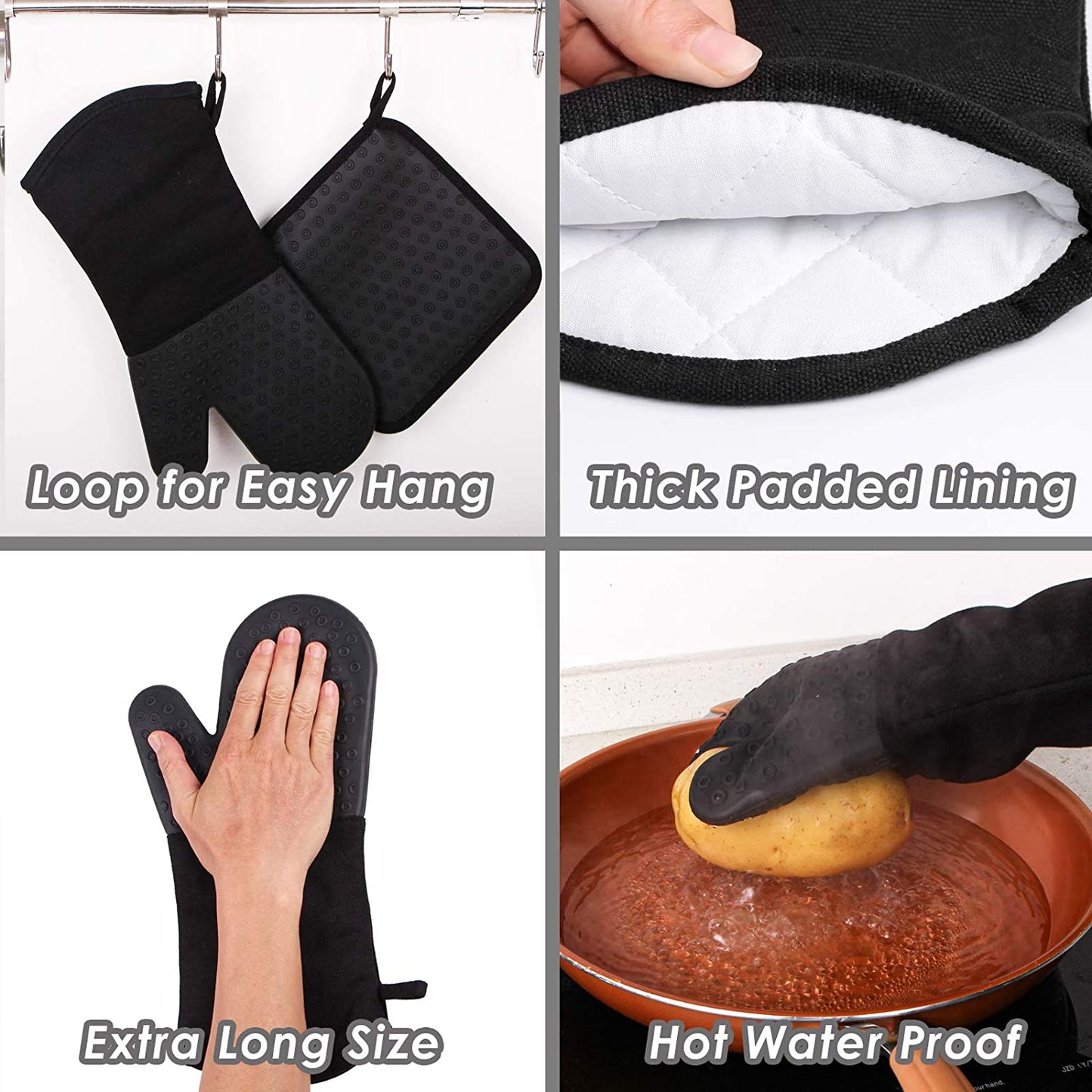 Webake 2 pcs silicone baking gloves and 2 pcs silicone hot pads oven mitts and pot holders