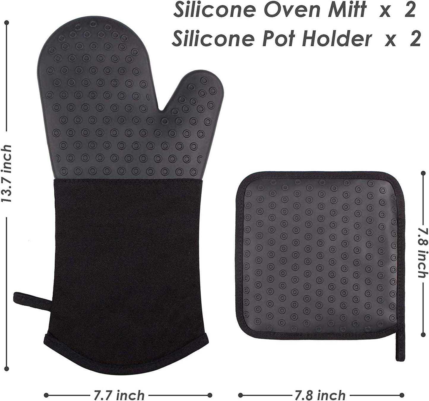 Webake 2 pcs silicone baking gloves and 2 pcs silicone hot pads oven mitts and pot holders