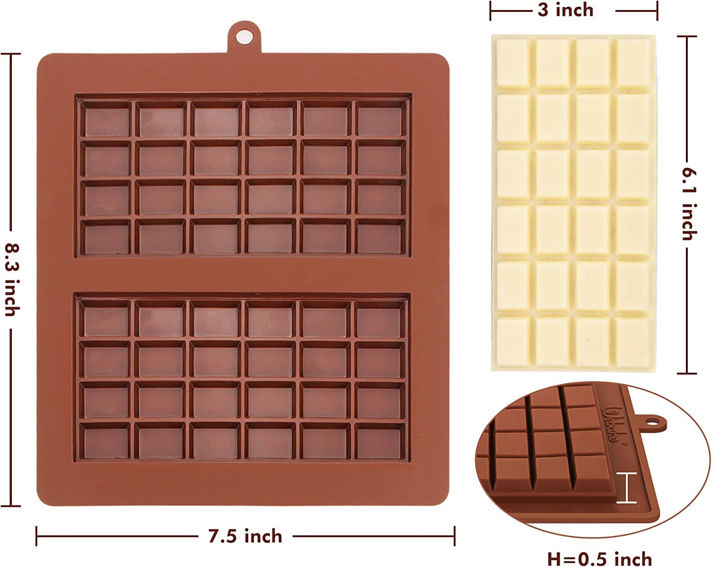 Webake 4 Ounce Silicone Break-Apart Chocolate Energy Bar Mold (2 Pack)