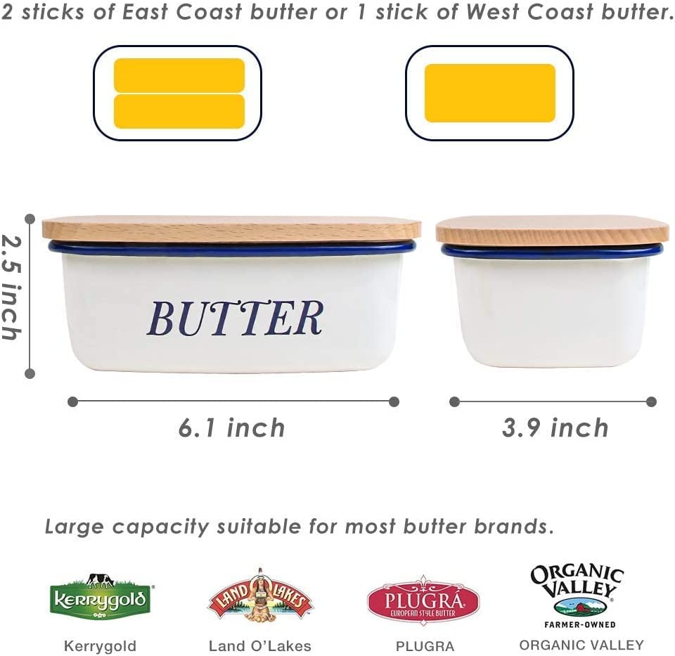 Webake 6.1x3.9 Inch Enamel Butter Dish with Lid and Butter Knife
