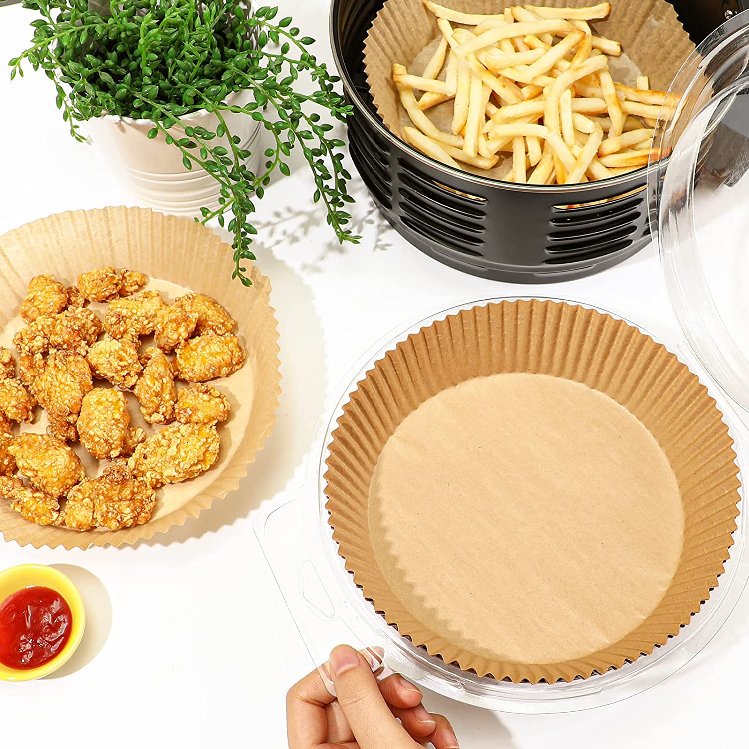 50pcs/pack Air Fryer Accessories, Silicone Oil Cup & Non-stick Paper Pad &  Round Paper Liners For Baking