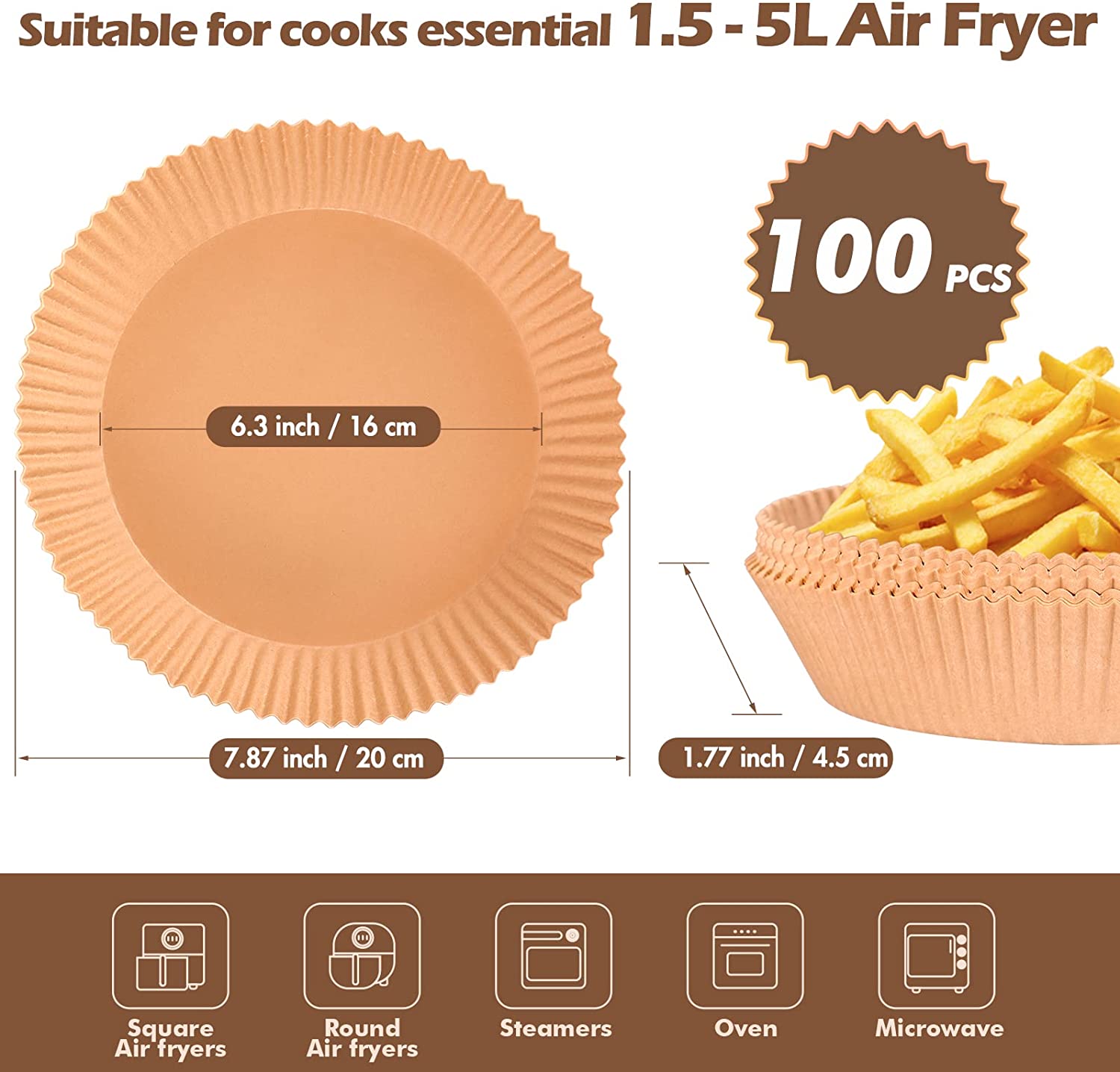 Air Fryer Disposable Paper Liners - 100PCS 8 Inch Square Food