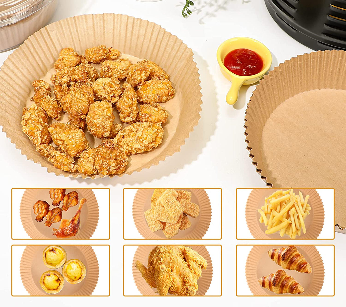 Webake 7.87 Inch 100pcs parchment disposable paper oil-proof water-proof non-stick round air fryer liners