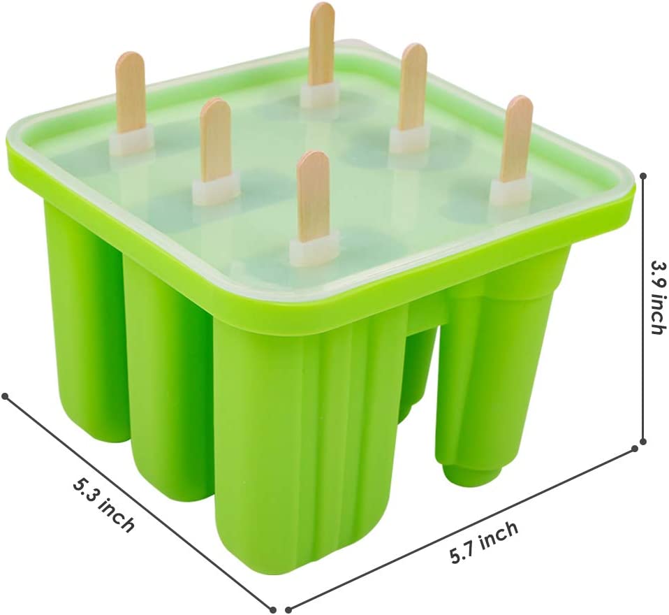 Webake 6 Cavity  Ice Cream Frozen silicone Popsicle molds (50 Wooden Sticks)