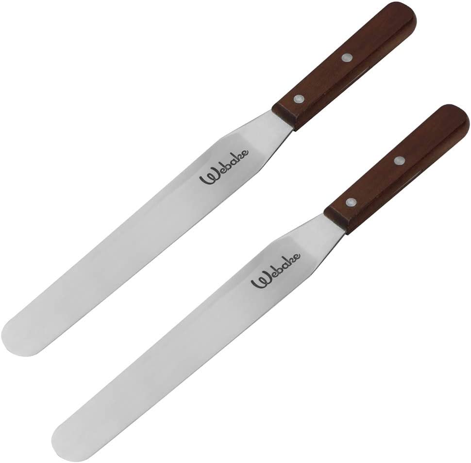 Webake 14 Inches Frosting Spreader Stainless Steel Straight Cake Decorating Spatula with Wooden Handle,Set of 2