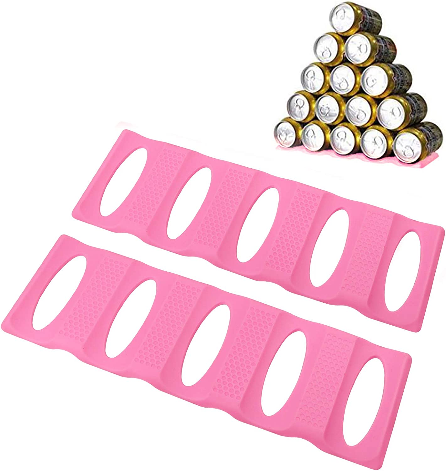 Webake 2 pack fordable silicone fridge pantry countertop can beer stacking holder organizer (Pink)
