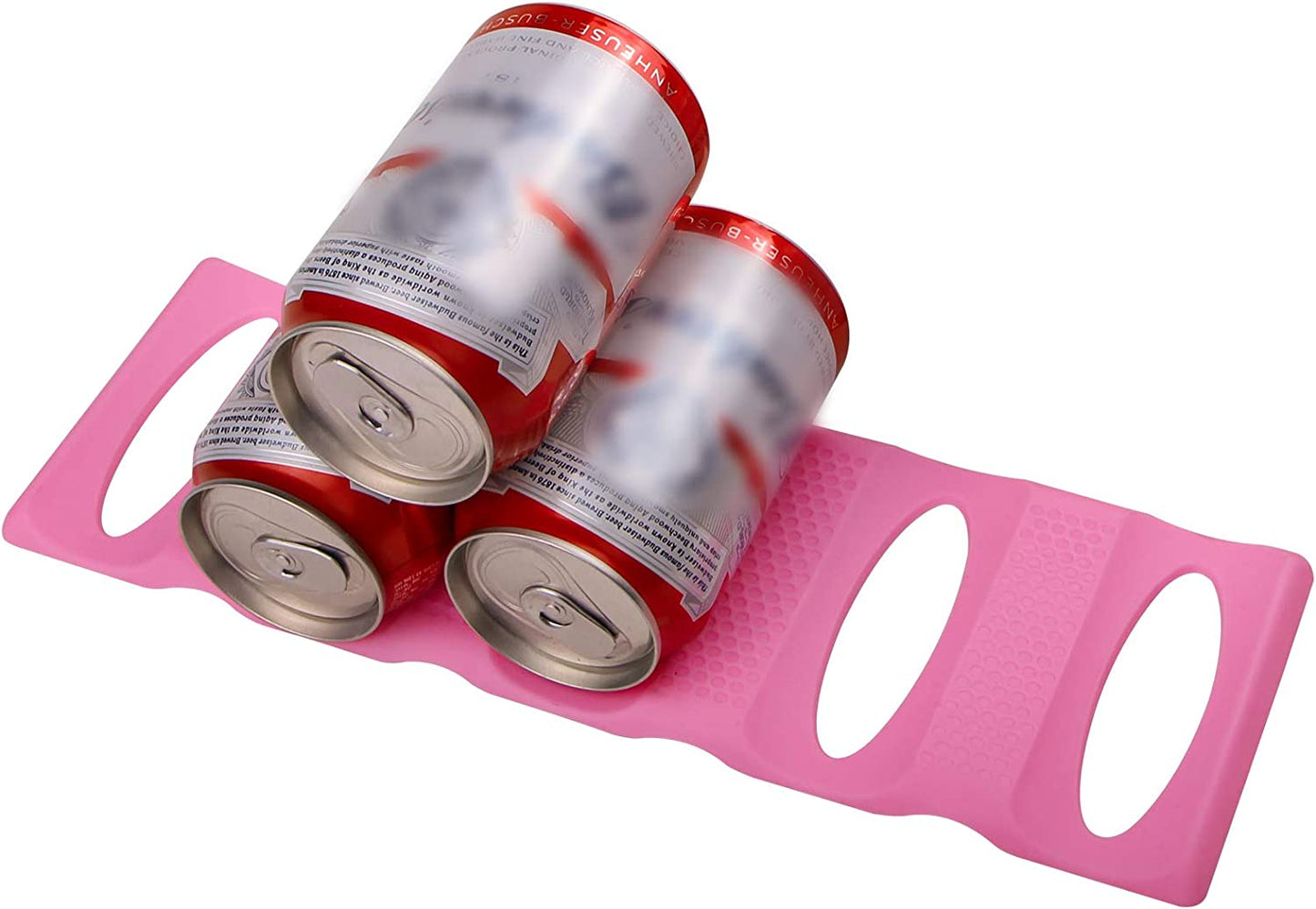 Webake 2 pack fordable silicone fridge pantry countertop can beer stacking holder organizer (Pink)