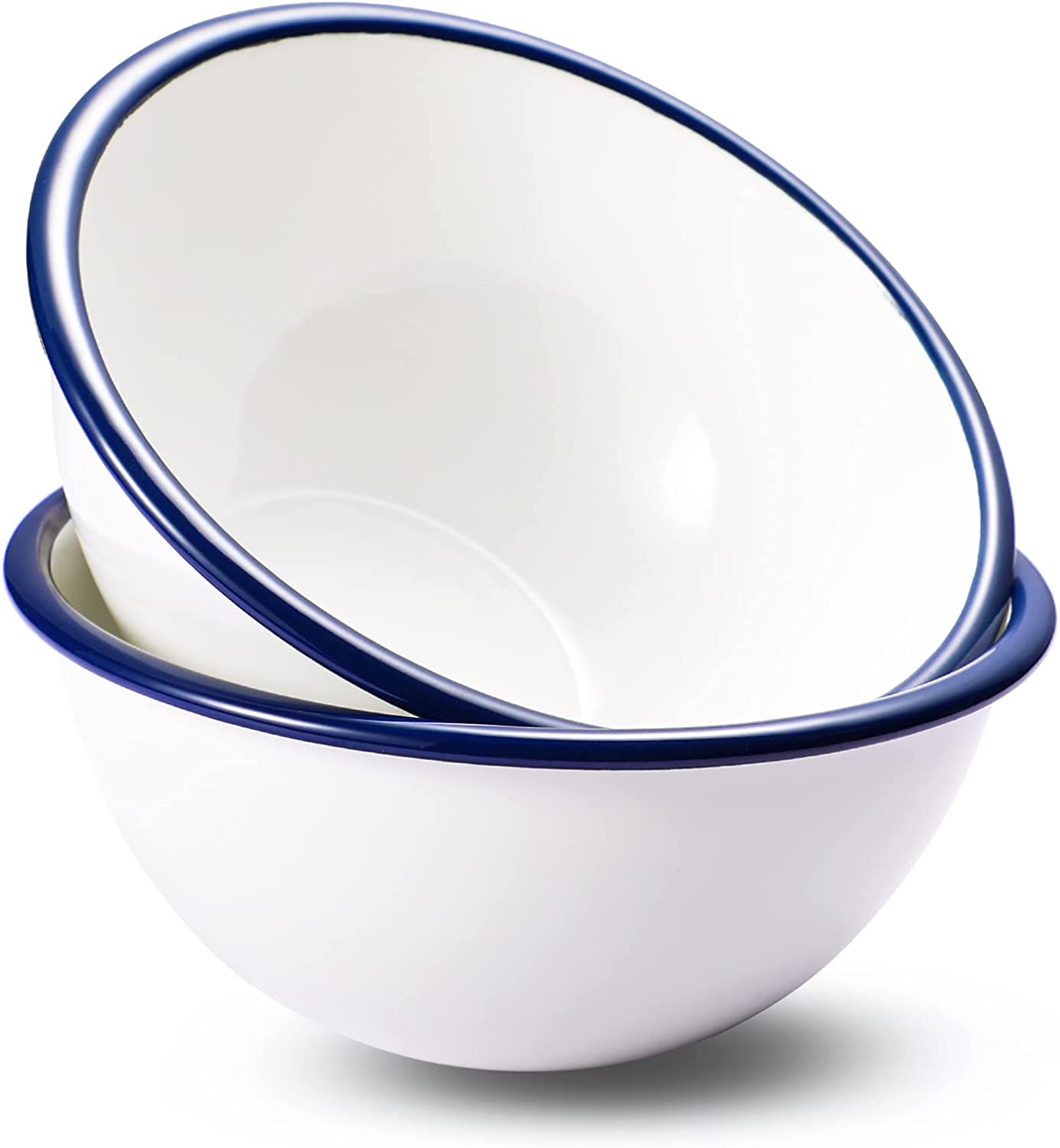 Webake 30 Ounces Round Deep Dish Farmhouse Pasta Enamel Cereal Bowls,Set of 2