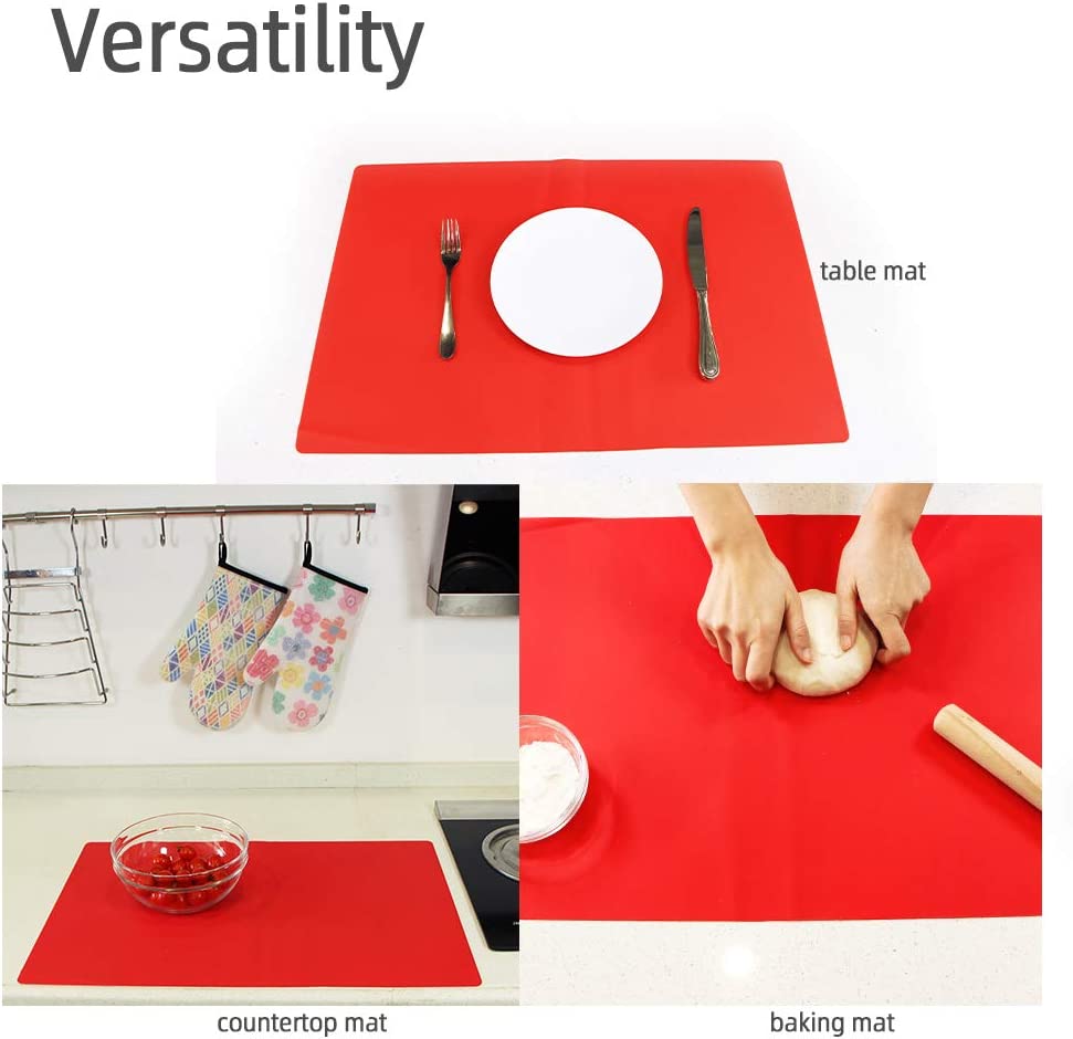 Webake 23.6" x 15.7" nonstick heat resistant countertop large pastry silicone mat (Red)