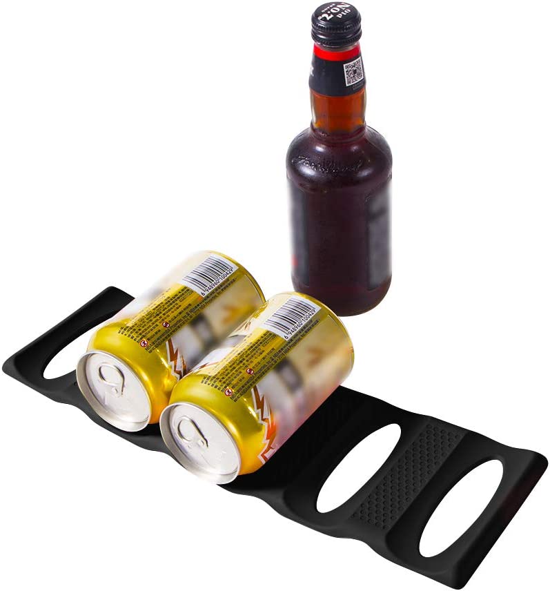 Webake 2 pack fordable silicone fridge pantry countertop can beer stacking holder organizer (Black)