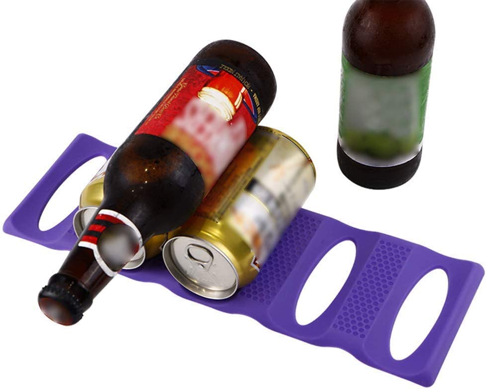 Webake 2 pack fordable silicone fridge pantry countertop can beer stacking holder organizer (Violet)