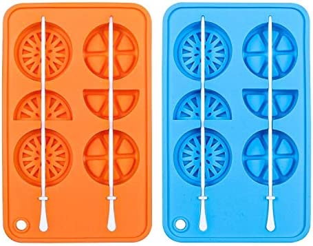 Webake Ice Cube Trays Silicone Fruit Popsicle Lollipop Molds with Reusable Sticks,2 Pack