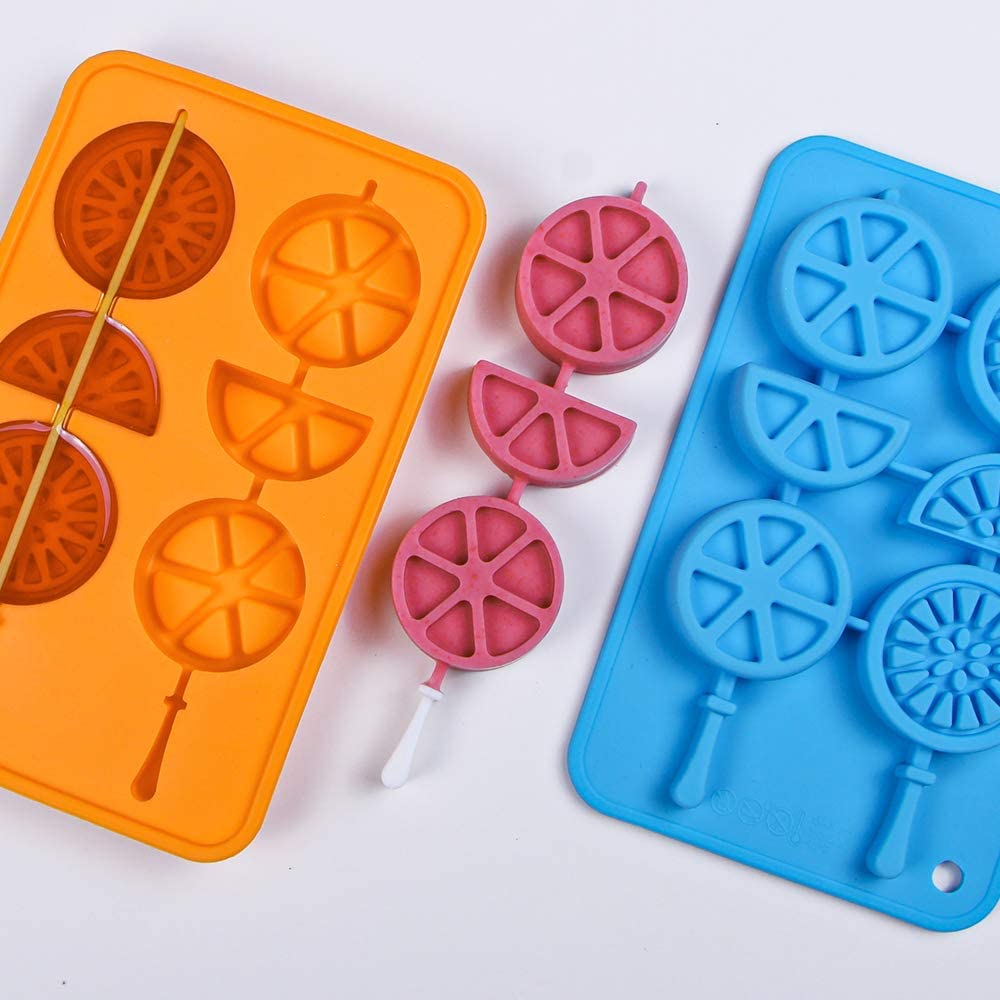 Webake Ice Cube Trays Silicone Fruit Popsicle Lollipop Molds with Reusable Sticks,2 Pack