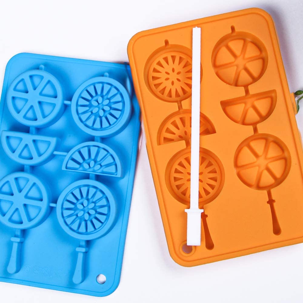 Webake Ice Cube Trays Silicone Fruit Popsicle Lollipop Molds with Reusable Sticks,2 Pack