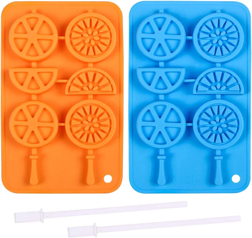 Webake Ice Cube Trays Silicone Fruit Popsicle Lollipop Molds with Reusable Sticks,2 Pack