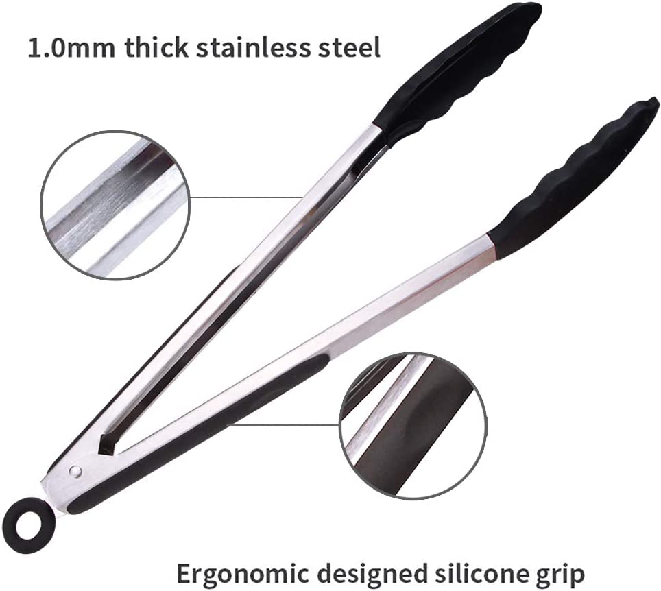 Choice 12 Silicone Tip Locking Tongs with Black Non-Slip Grip Handle