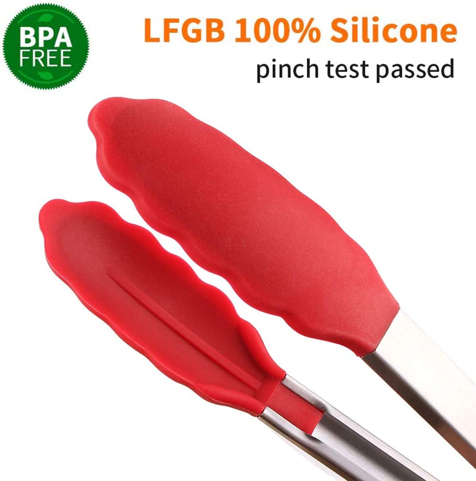 Unique Bargains Silicone Stainless Steel oaster Serving BBQ Non-Stick Locking Tongs Red 12 1 PC