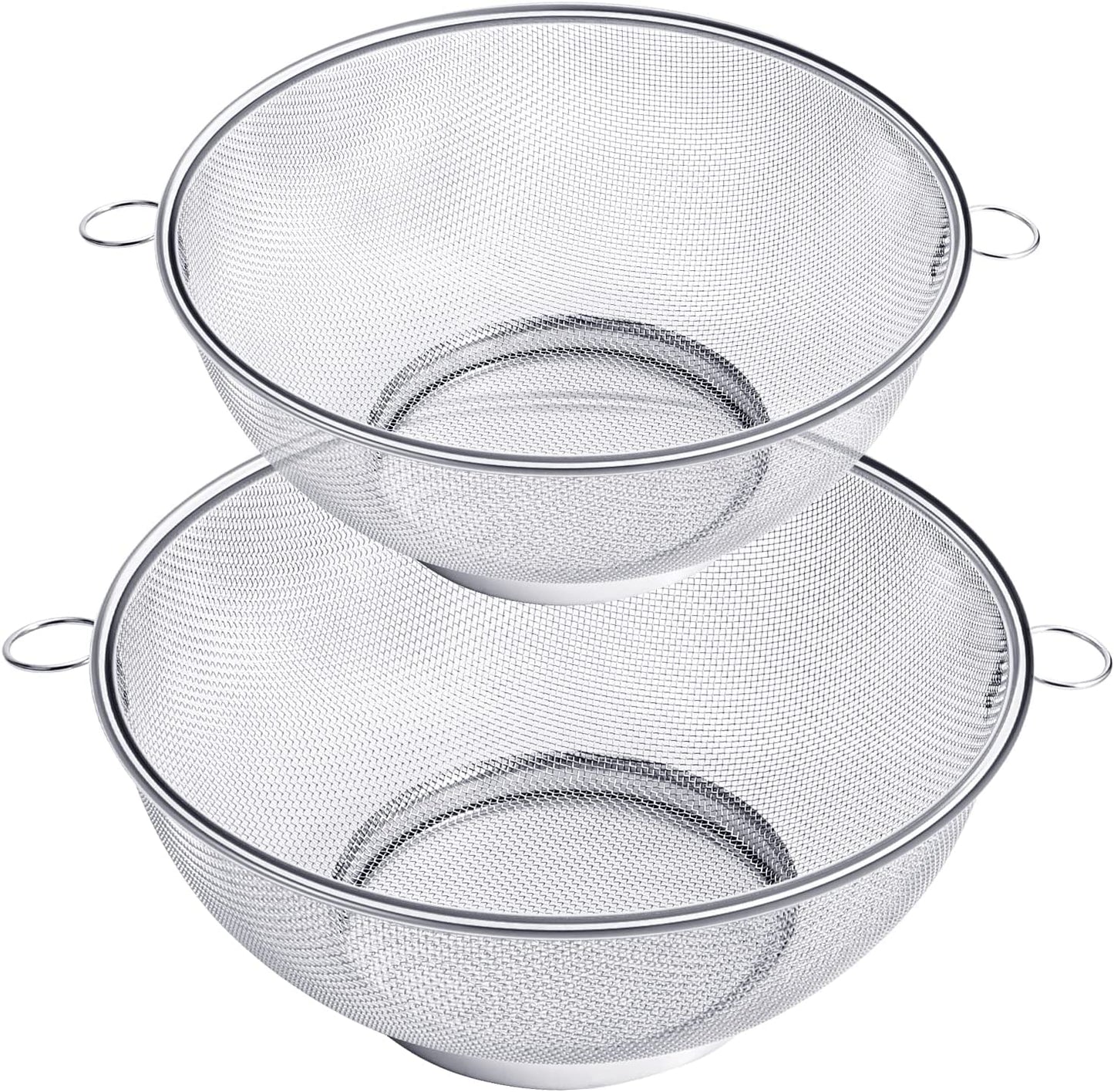 Webake large mesh stainless steel colander 10 (4Qt) and 8.5 (2.8Qt) vegetables strainer,Set of 2