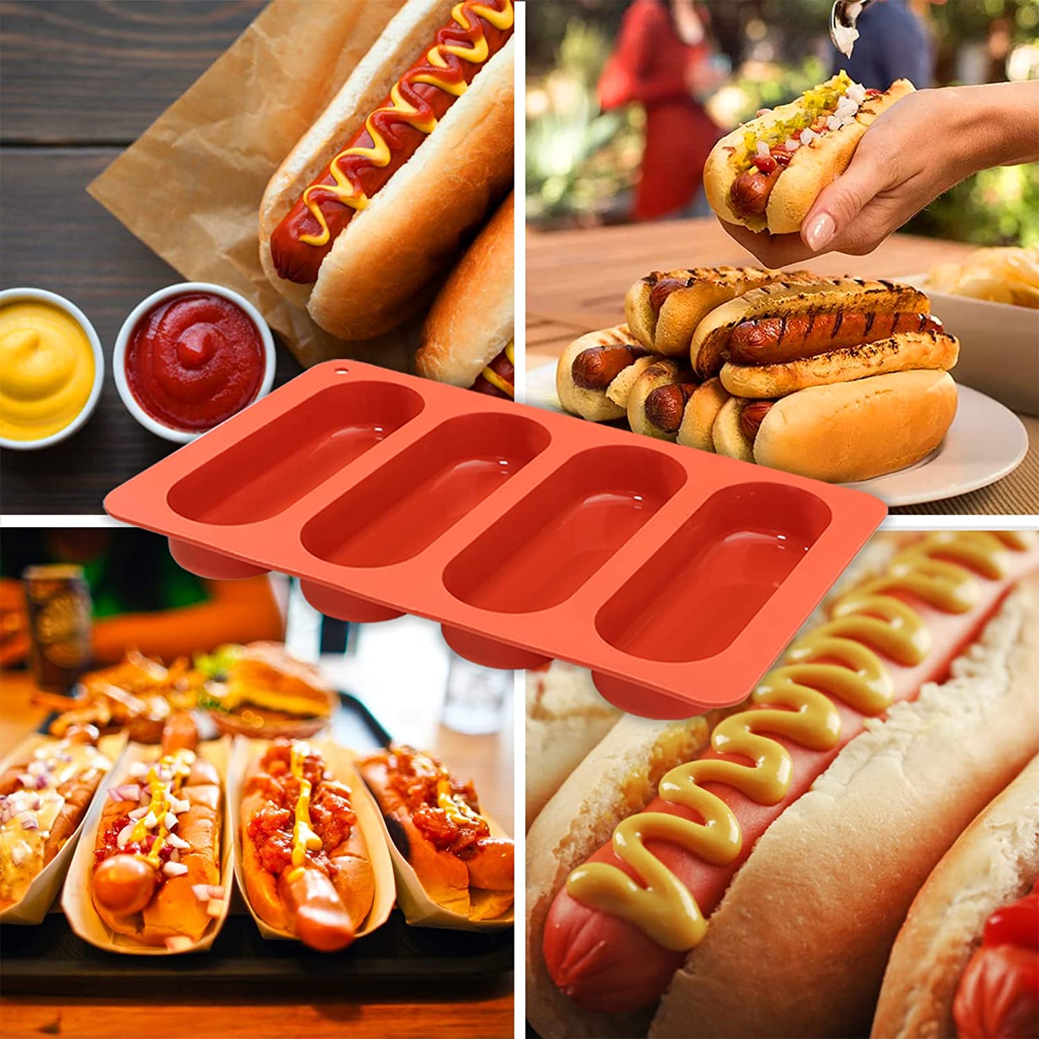 Webake Nonstick Silicone Hot Dog Sandwich Bread Bun Molds 2 Pack