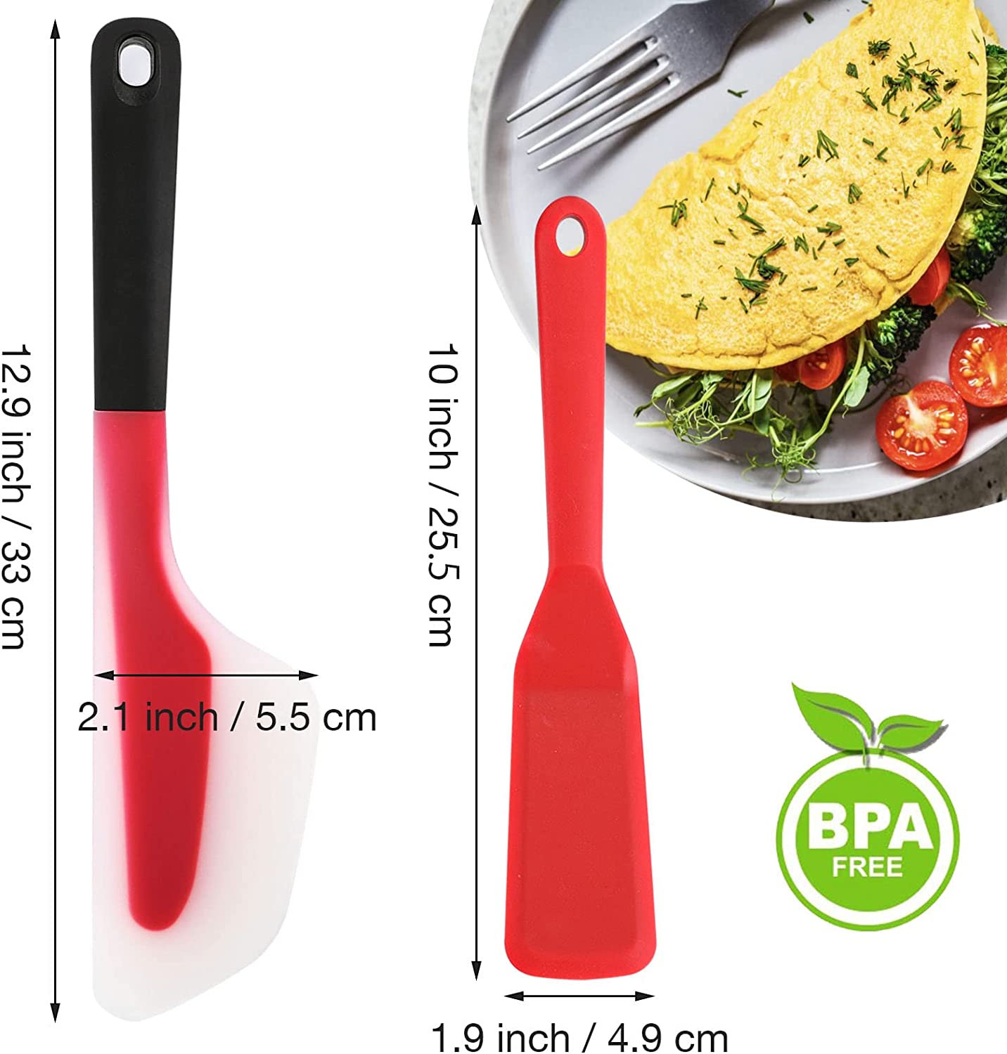 Webake omelette heat resistant non stick silicone long crep spatula,Set of 2