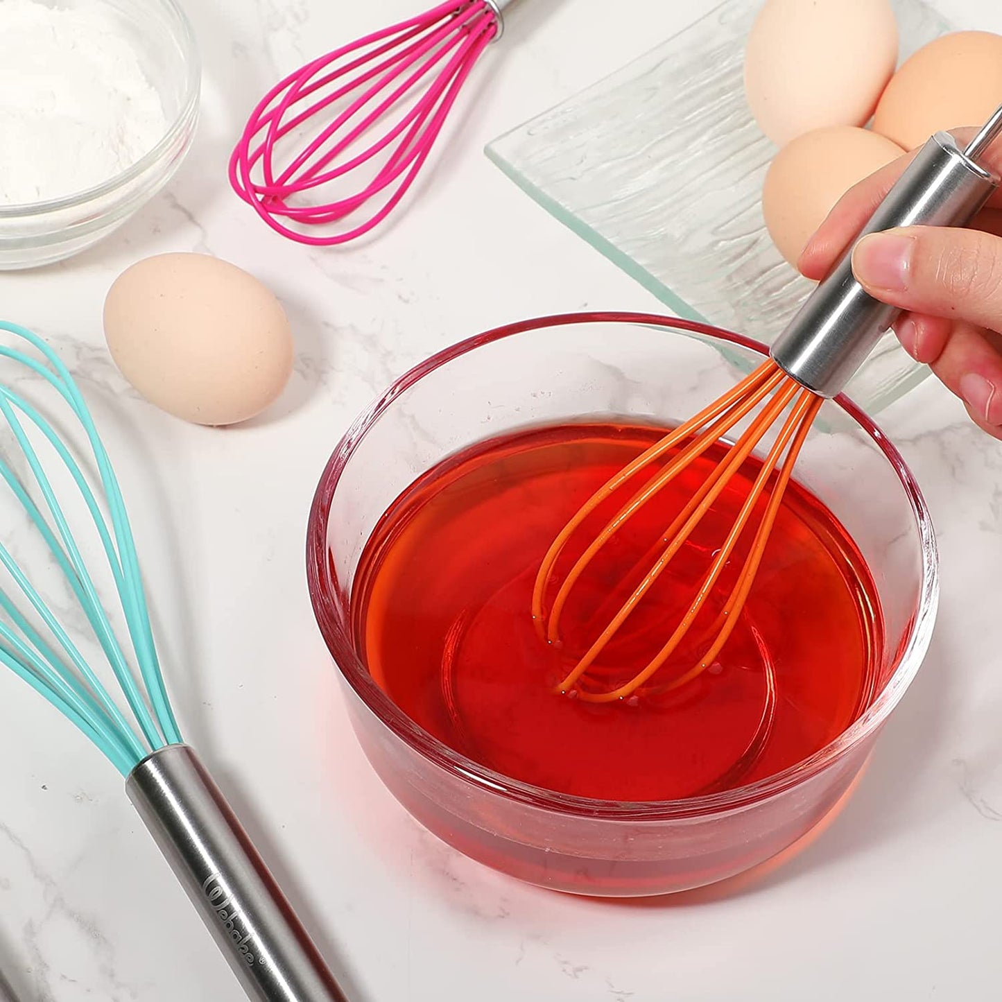 Webake Silicone Heat Resistant Non-Scratch Coated Kitchen Whisks (Set of 4)