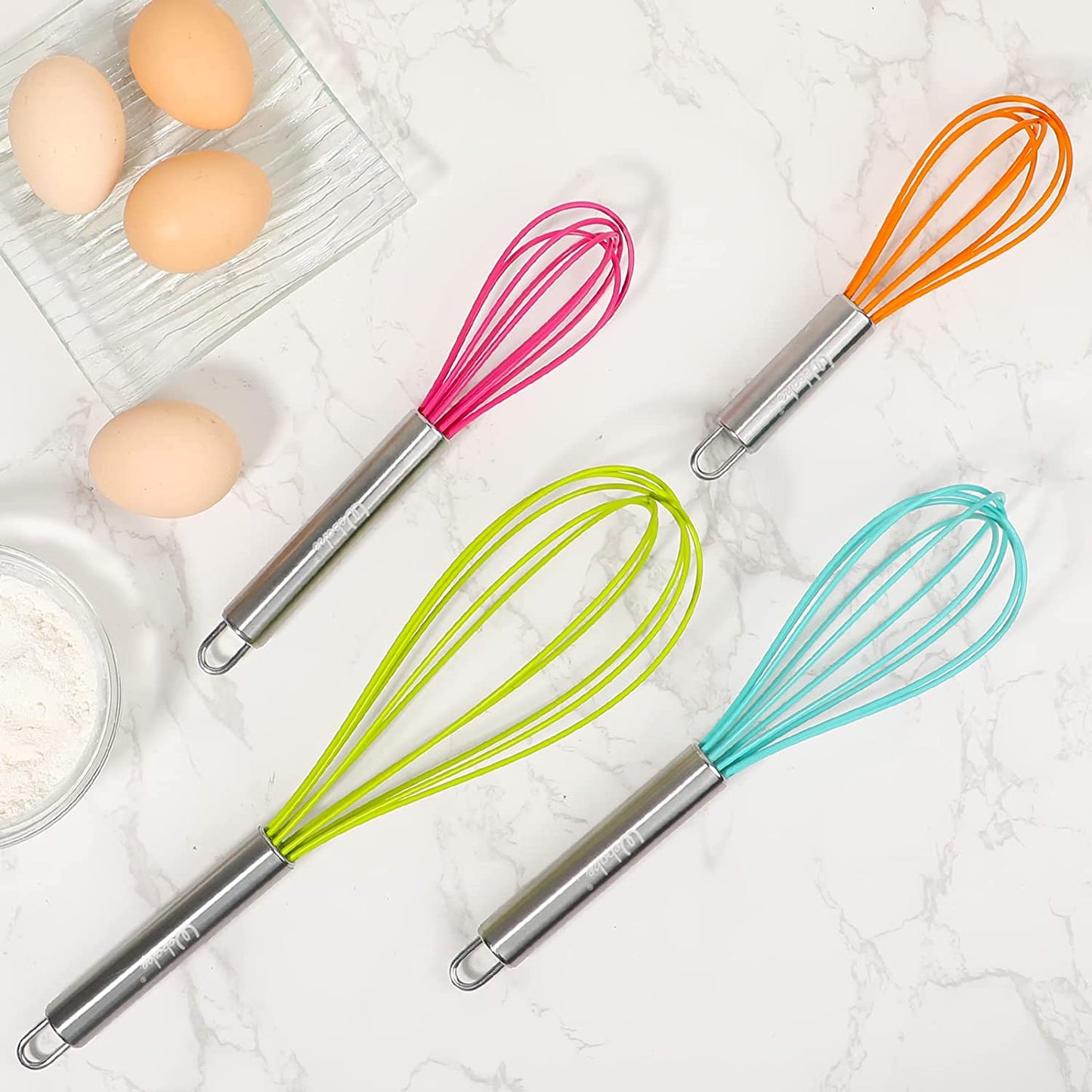 Webake Silicone Heat Resistant Non-Scratch Coated Kitchen Whisks (Set of 4)