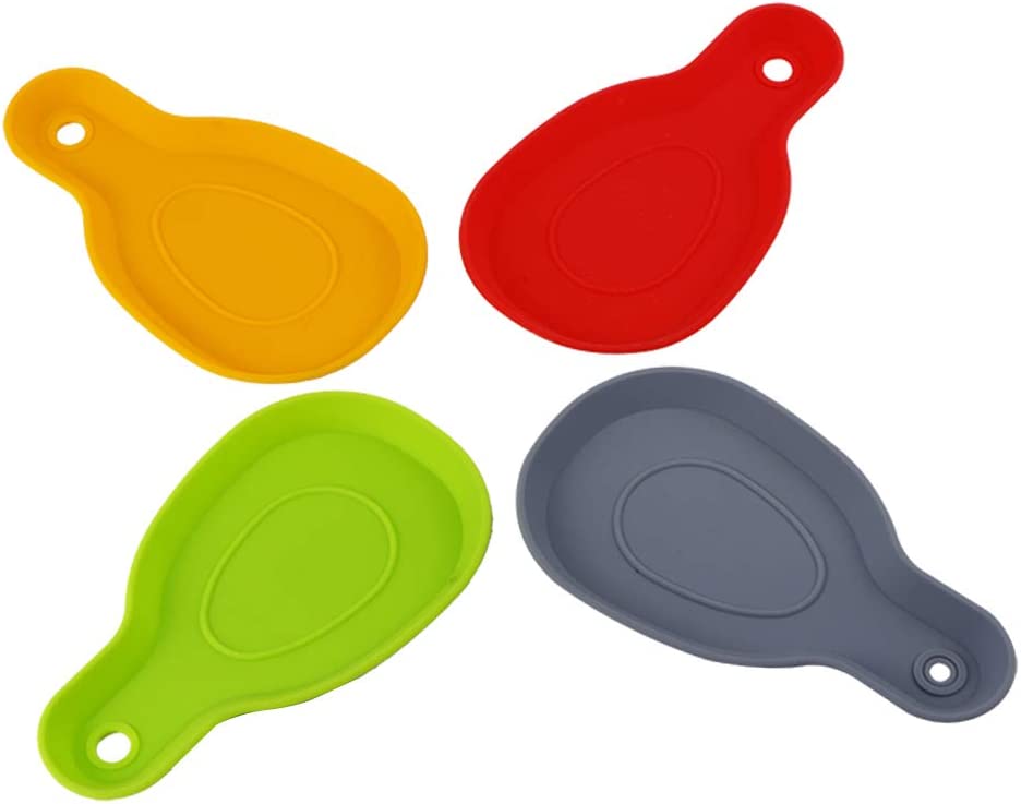Webake silicone spoon rest kitchen utensils cooking holder,set of 4 (multiple colors)