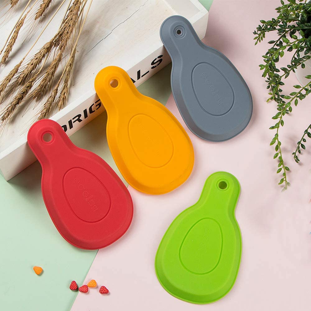 Webake silicone spoon rest kitchen utensils cooking holder,set of 4 (multiple colors)