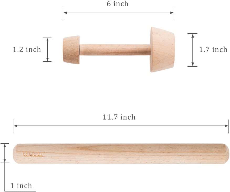 Webake 12 inch dough roller Wood rolling pin and tart tamper set