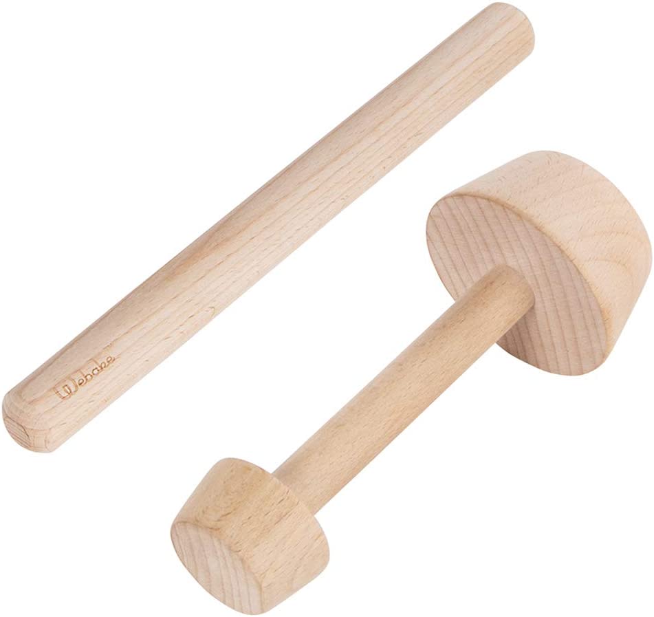 Webake 12 inch dough roller Wood rolling pin and tart tamper set