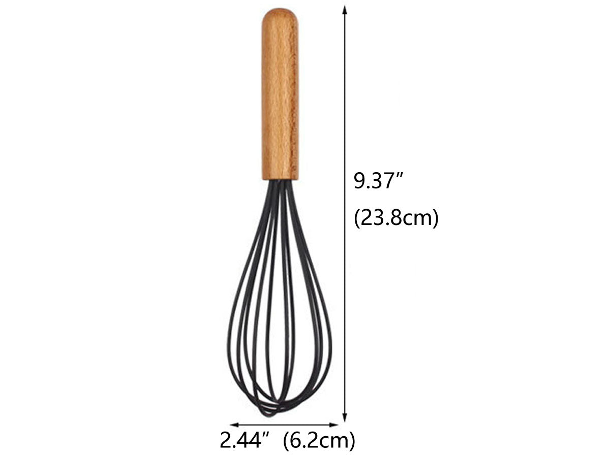 Webake Wooden Handle Non-Stick Silicone Cooking Balloon Whisk (9.37x2.44)