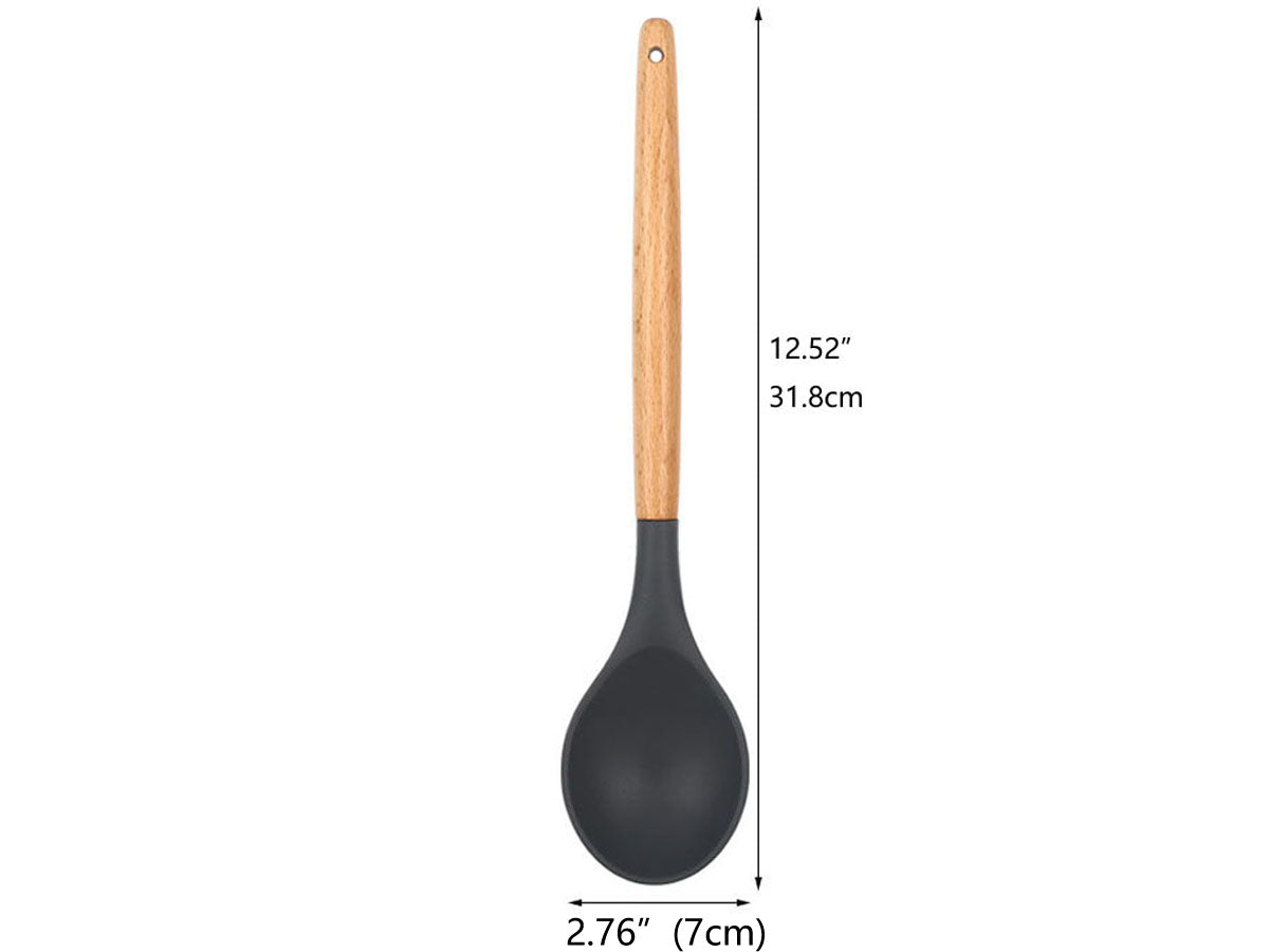 Webake Wooden Handle Non-Stick Silicone Cooking Spoon Utensils (12.52"x2.76")
