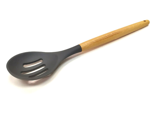 Webake Wooden Handle Non-Stick Silicone Slotted Spoon Utensils (12.52"x2.76")