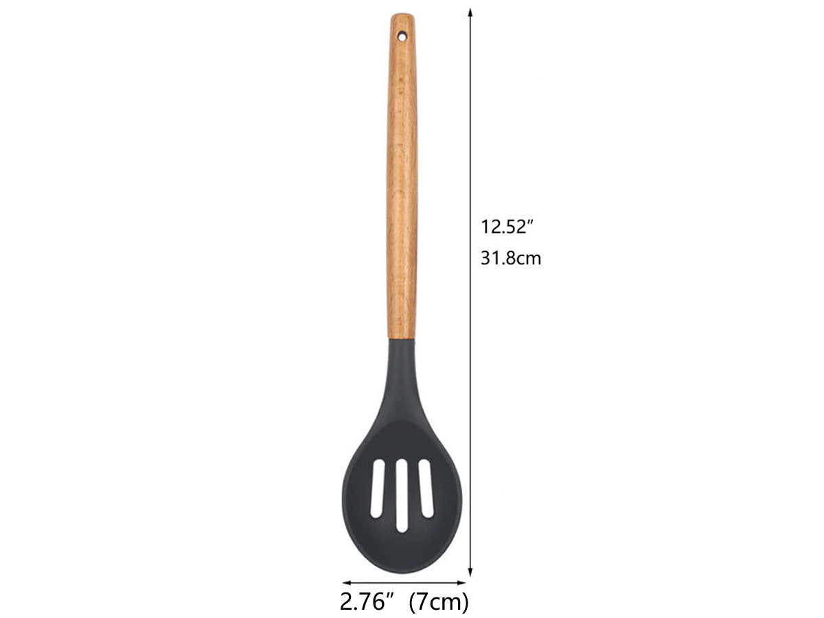 Webake Wooden Handle Non-Stick Silicone Slotted Spoon Utensils (12.52"x2.76")