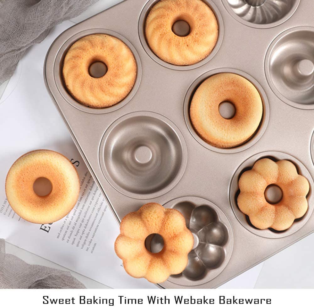 Webake 12 Cavity fluted flower shape non-stick steel donut pan