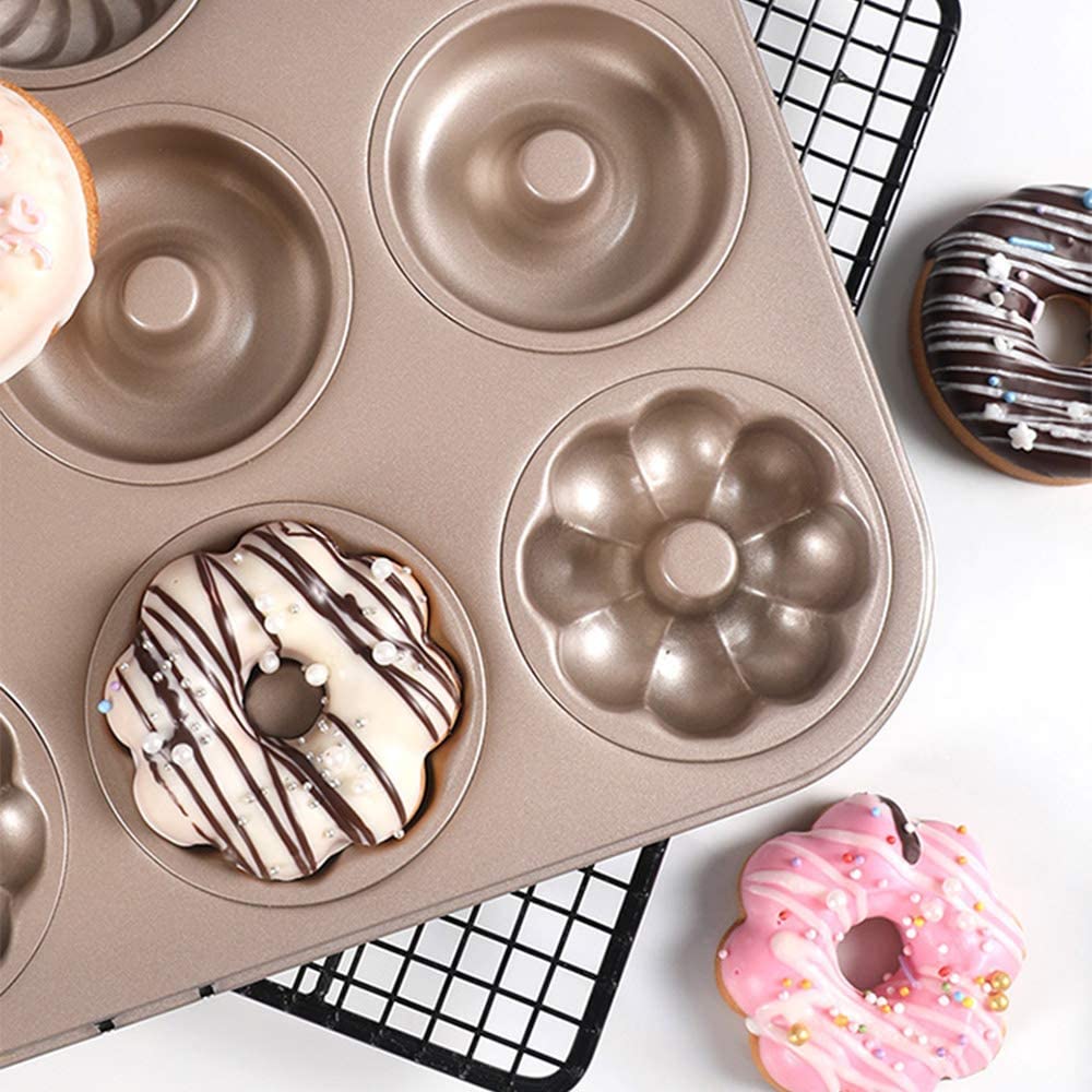 Webake 12 Cavity fluted flower shape non-stick steel donut pan