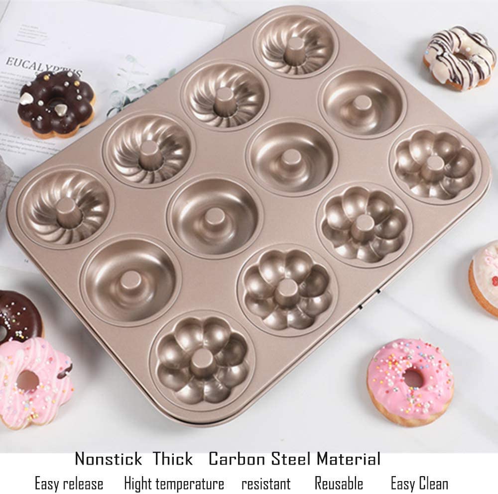 Webake 12 Cavity fluted flower shape non-stick steel donut pan