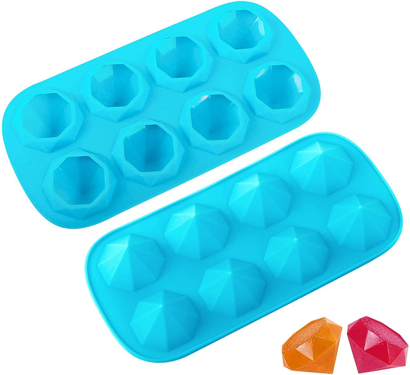 Webake diamond shape 8 cavity wax resin reusable silicone ice cube mold,2 Pack