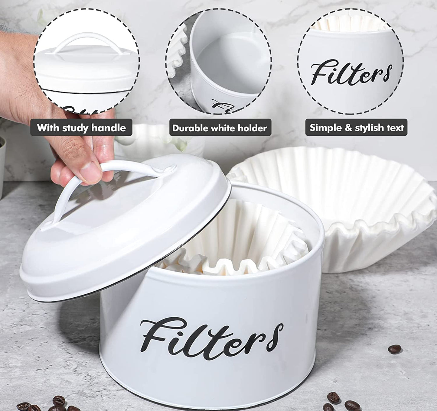 Webake farmhouse rustic style white coffee filter holder storage container