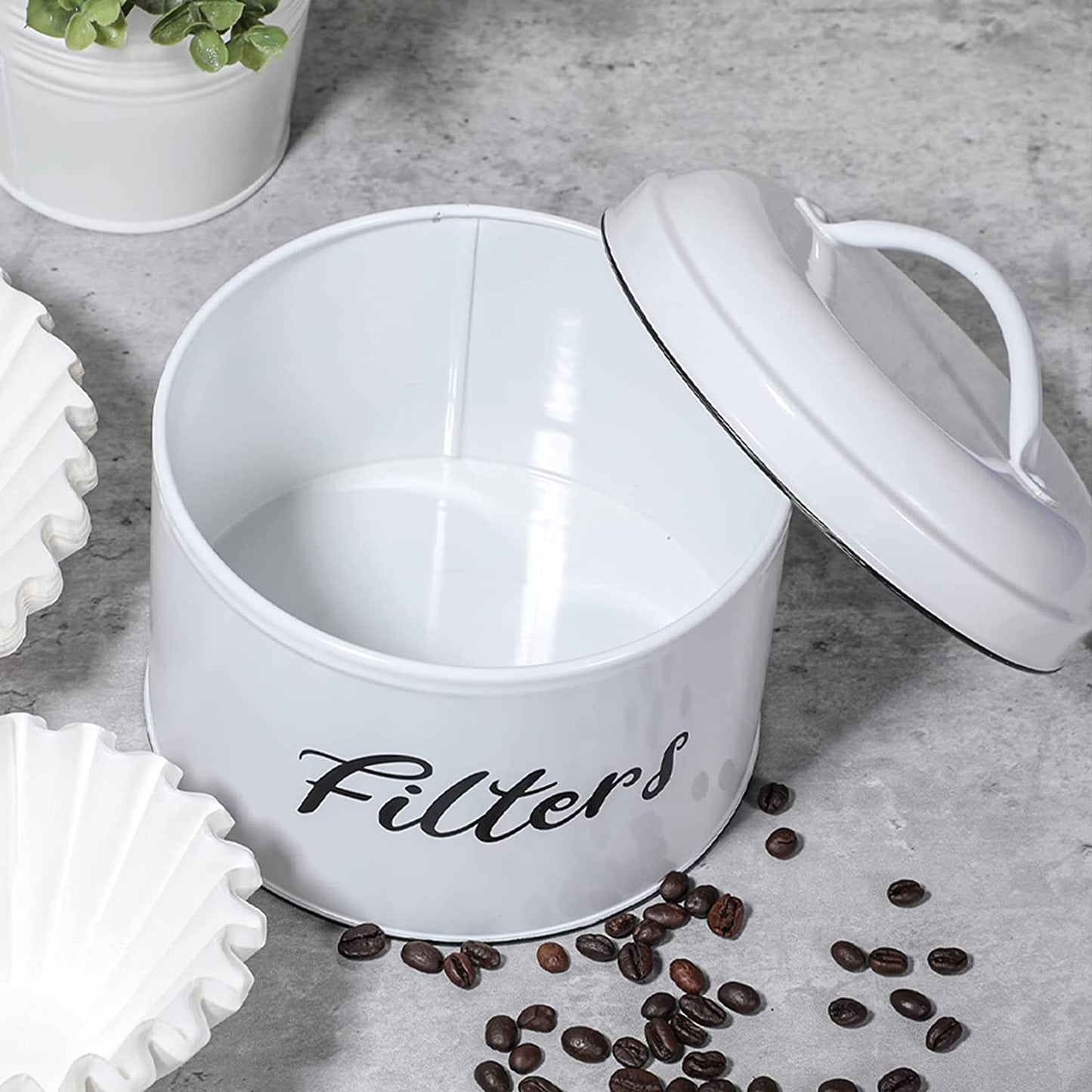Coffee Filter Holder, Farmhouse White Filter Storage Container