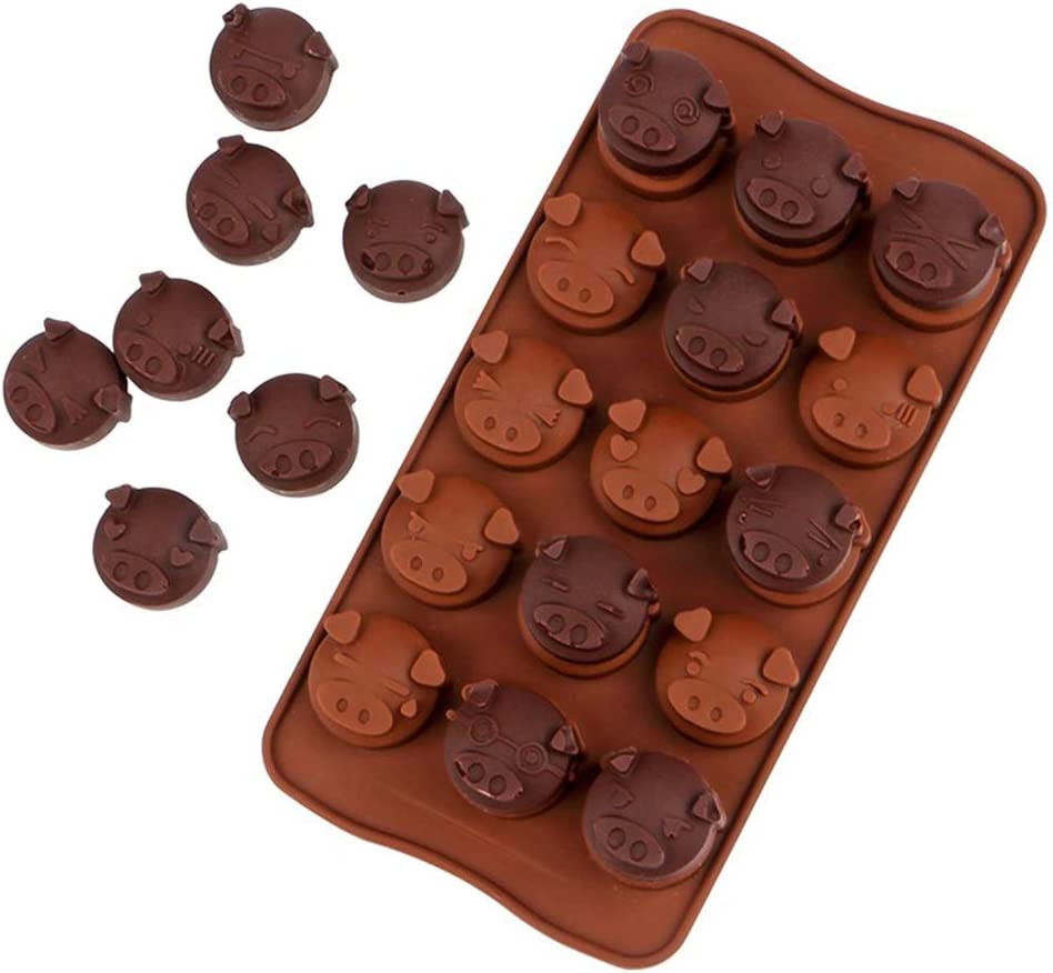 Webake silicone piggy face chocolate hard candy molds,Pack of 2