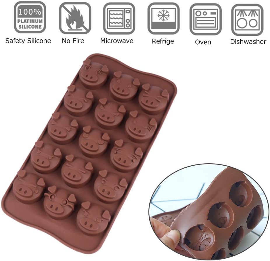 Webake silicone piggy face chocolate hard candy molds,Pack of 2