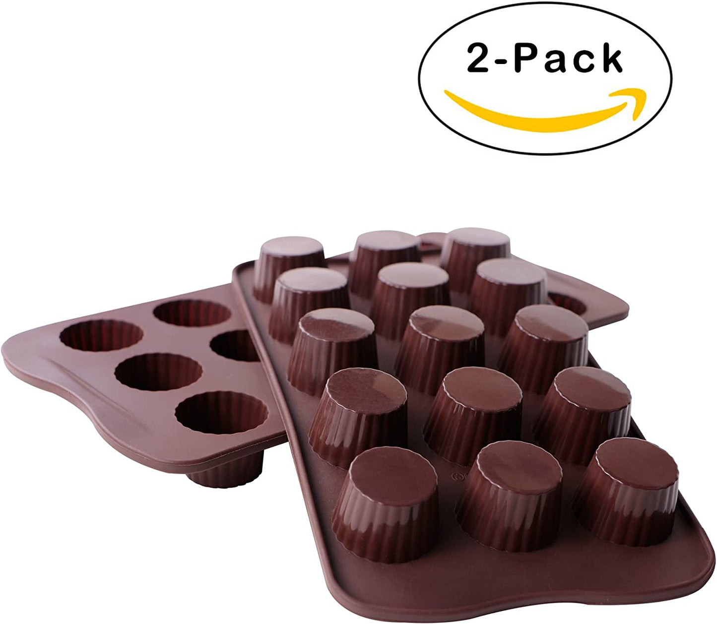 Webake Chocolate Candy Molds Silicone Baking Mold for Snack Size Peanut Butter Cup, Jello, Keto Fat Bombs and Cordial, Pack of 2