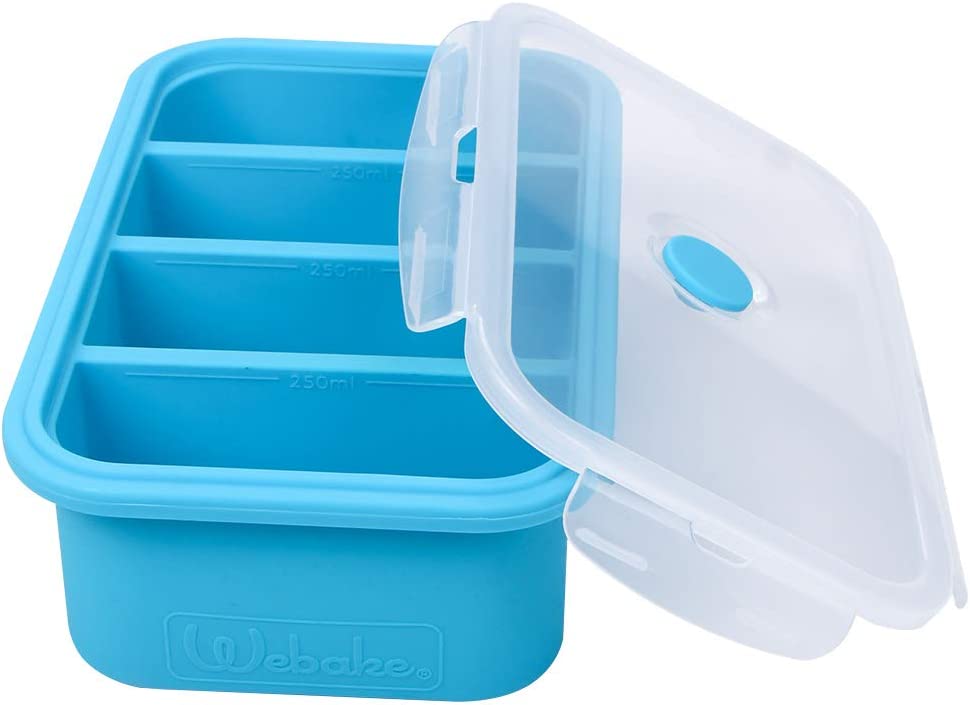 Webake silicone freezer 1 cup portion ice cube tray with lid,BPA Free