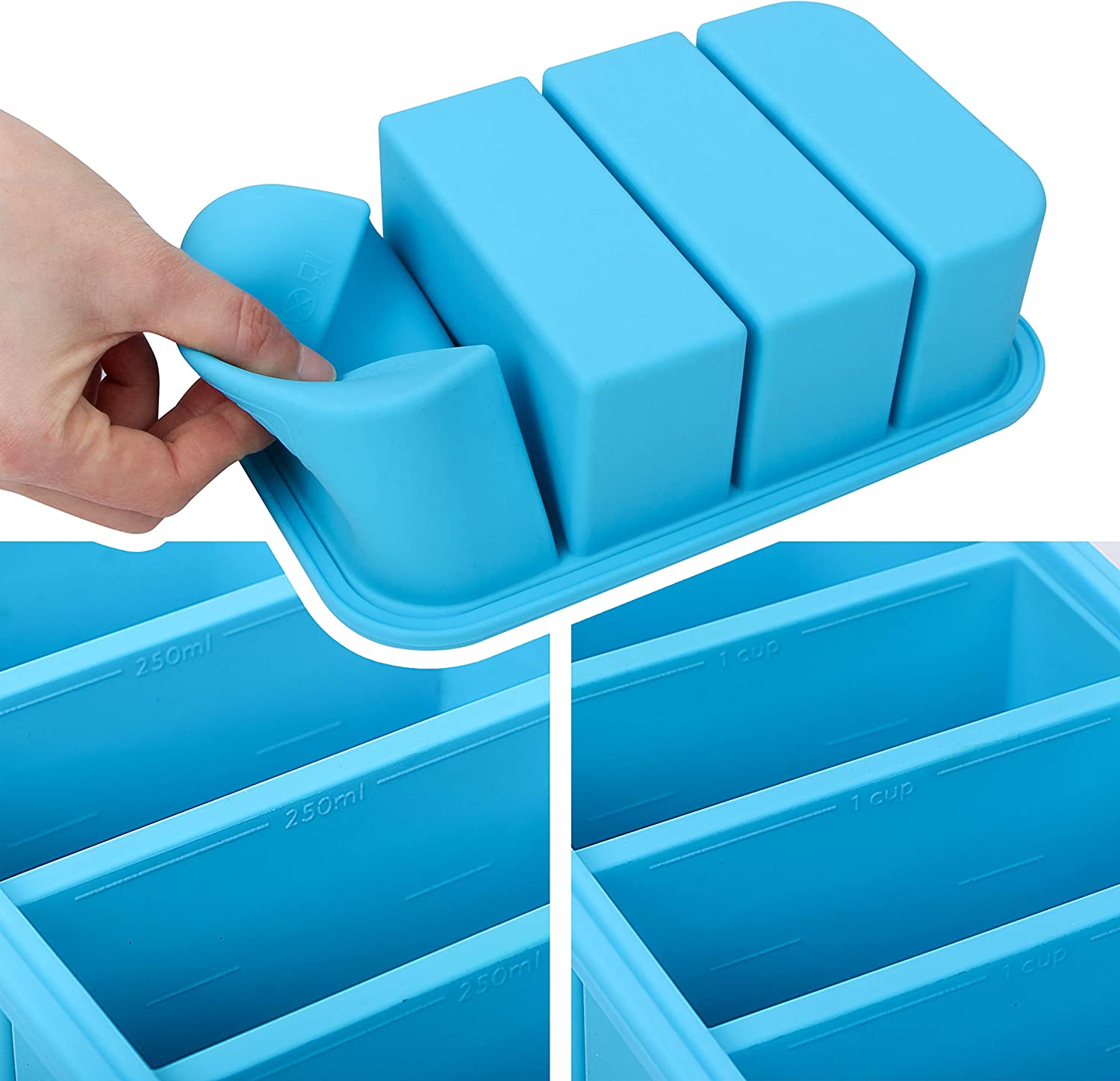 Webake 2 Cup Silicone Ice Cube Freezer Tray Food Container for Soup